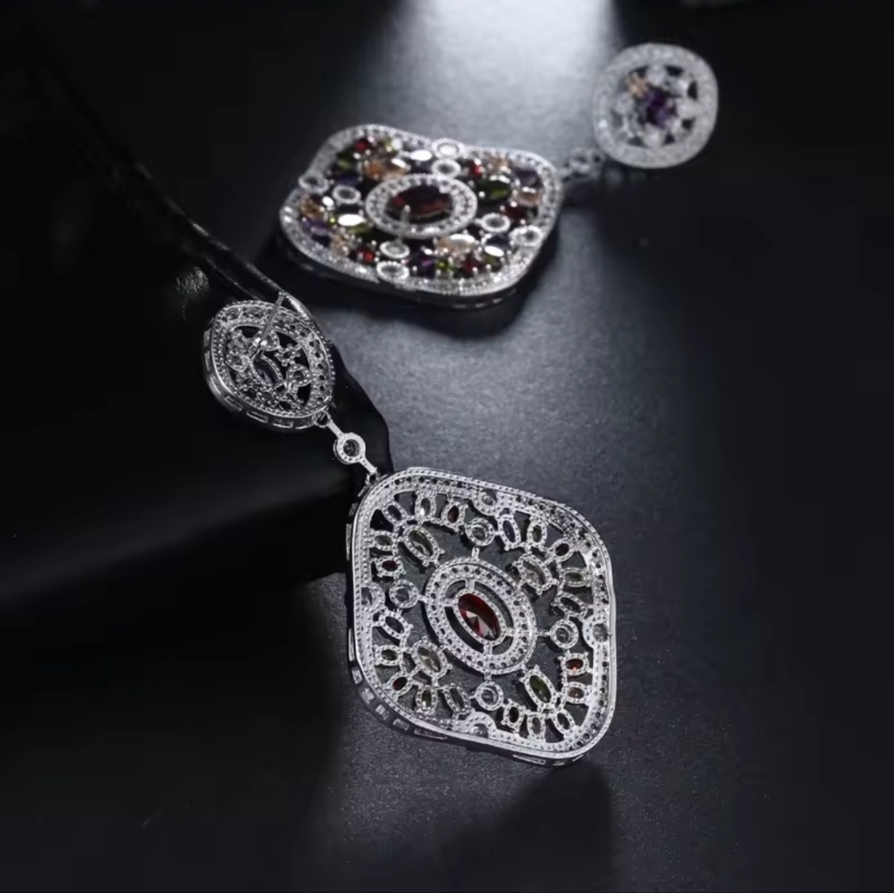 Silver Multicolor Statement Earrings - Picture 3 of 3